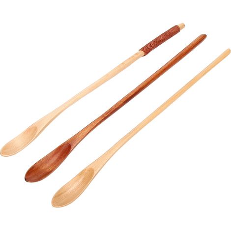 Lot de 3 cuillères à long manche en bois pour mélanger café, lait et miel, ustensiles de cuisine et table (1/5)