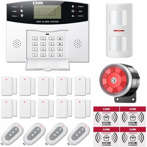 Système D'alarme Sans Fil GSM - Affichage LCD - Fonction Appel Et SMS - Alerte En Cas De Coupure Secteur - Batterie Lithium Rechargeable - Pour Sécurité Domestique - Lot De 18 Pièces