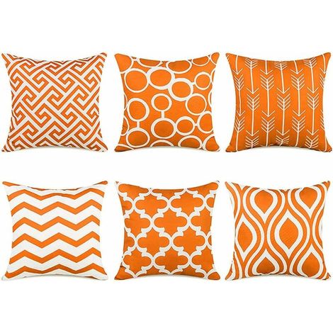 6pcs Orange Cushion Covers 40x40cm Scandinavian Canvas Throw Pillow Cover Geometric Sofa Decorative Cushion Covers for Bedroom Chair Office Car (1/4)