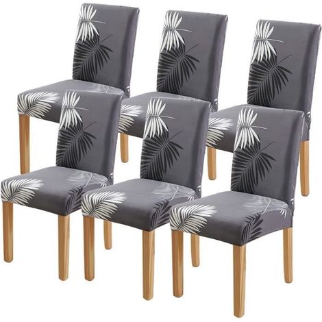 6 Pièces Housse de Chaise Extensible pour Salle à Manger Protection de Chaise Imprimée Maison Hôtel Mariage Réunion (1/4)