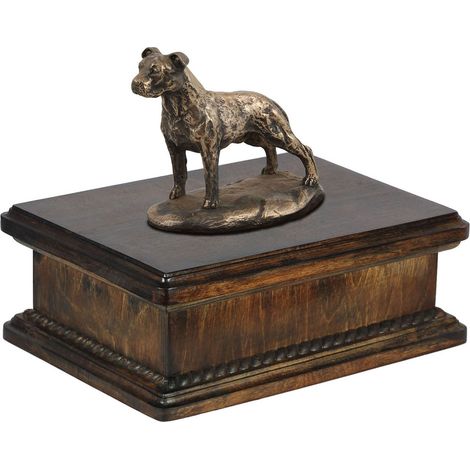 Urne funéraire pour American Staffordshire Terrier (Amstaff, Amstaf II), urne classique ornée d'une statuette, urne élégante avec un chien, par Art-Dog (1/5)