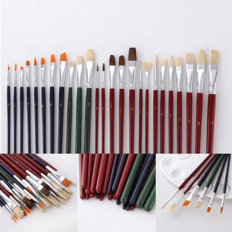 Ensemble de 25 pinceaux en nylon avec manches en bois pour aquarelle et peinture à l'huile. (1/5)