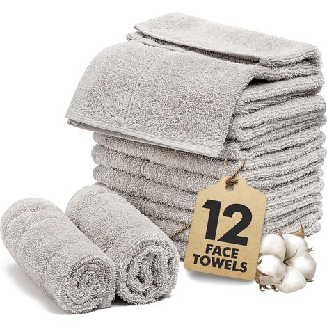 Serviettes de Toilette Lot de 12 – Gants de Toilette 100% Coton (30x30cm) – Doux, Séchage Rapide, Très Absorbants Débarbouillettes pour Salle de Bain, Spa, Salle de Sport – Gris Clair (1/5)
