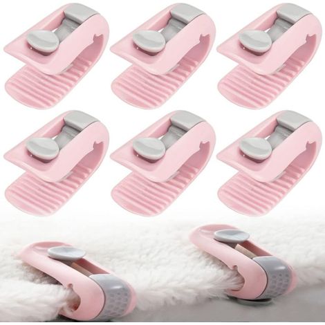 Clip Housse de Couette - 6 Pièces - Plastique Souple - Dimensions 53 x 26 x 20 mm - Antidérapant à Bandes - Pour Lit Maison ou Chambre d'Hôtel - Rose
