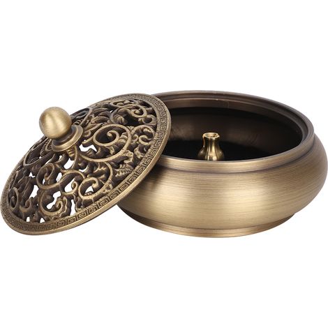 Brûleur d'encens en laiton pour la maison, porte-brûleur d'encens, décoration artisanale (dessus rond) (1/5)