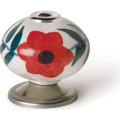 Pomo de porcelana con ilustración floral, dimensiones: 40x40x38mm Ø: 40mm -