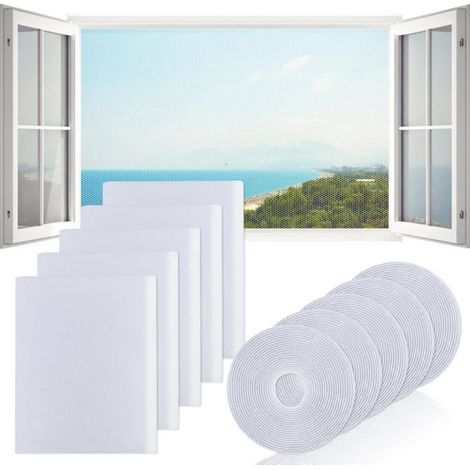 Lot de 6 moustiquaires pour fenêtre - Empêche les insectes, les mouches et les moustiques à l'extérieur - 1,3 m x 1,5 m - Blanc (1/5)