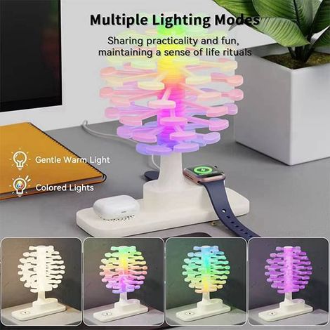 1 set. Colour: White. Material: ABS. Wireless charging night light, creative foldable spiral tree design, three in one. (1/5)
