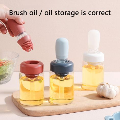 Lot de 1 pinceau barbecue vert avec réservoir d'huile, tête en silicone, pompe doseuse anti-goutte, distributeur d'huile par pression. (1/5)