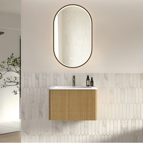 Badezimmermöbel mit Waschbecken und LED-Spiegel 60 cm, hängend, Eiche HAVRYA (1/5)
