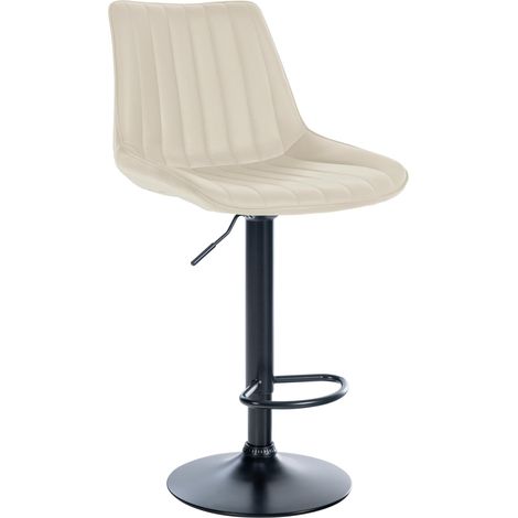 Taburete de bar x1 regulable en altura giratorio 360° asiento de piel sintética color crema con costuras verticales base de metal negro 100006559 (1/5)