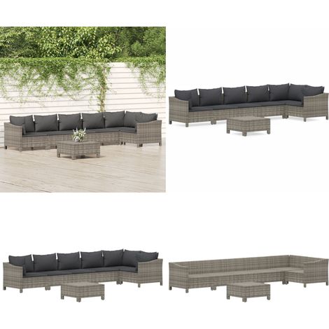 7-tlg. Garten-Lounge-Set mit Kissen Grau Poly Rattan - Gartenmöbel - Loungesessel - Outdoor Möbel - Rattan Gartenmöbel - Garten Lounge Set - Home & Living (1/5)