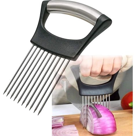 1 pièce - Trancheuse à oignons - Trancheuse à oignons en acier inoxydable - 10 aiguilles - Outil de cuisine - Porte-fourchette à oignons (9,7 cm  14,5 cm) (1/5)