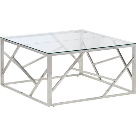 Table basse Table de salon Table de café argenté acier inoxydable et verre trempé (1/5)