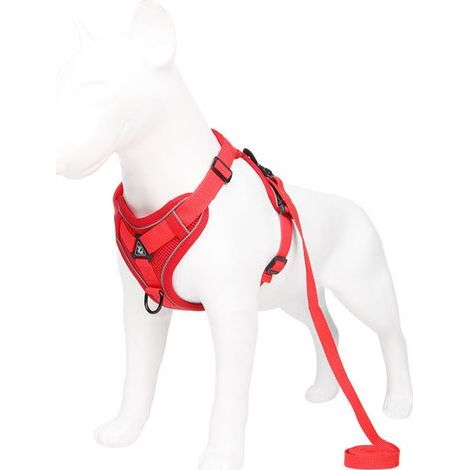 Arnes para perro, arnes reflectante para perro, arnes antitirones para perro, conjunto de arnes y correa, arnes acolchado suave y transpirable para perros de tamaños pequeño, mediano y grande (XL)-roj (1/4)