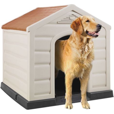 Cuccia per cani in resina Taglia Grande beige con tetto rosso Happy House Doggy Large