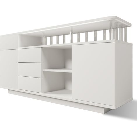 Buffet blanc 160 x 40 x 75 cm avec LED, 4 tiroirs et 2 portes, structure MDF et acrylique (1/5)
