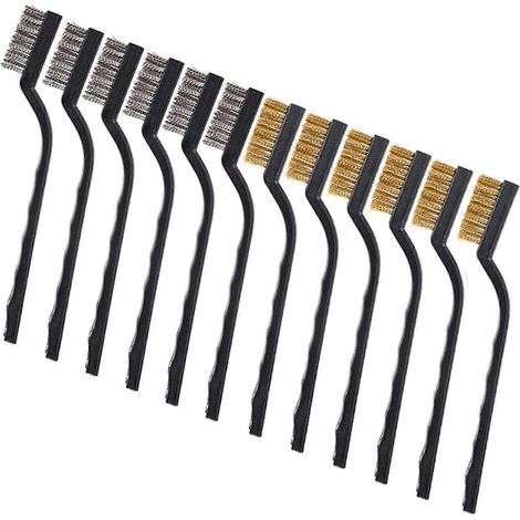 12/15-teiliges 7-Zoll-Mini-Drahtbürsten-Set mit gebogenem Griff aus Edelstahl-A