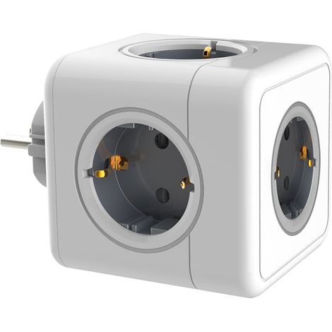 Cube-shaped power strip, 5-in-1 multi-socket block with 5 AC sockets, 3680 W, for home and office (grey)