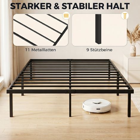 Cadre de lit métallique 140x200 cm avec espace de rangement sous le lit, sommier à lattes inclus, pas besoin de boxspring. (1/5)