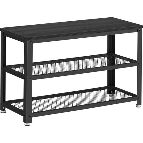 Banc à chaussures 3 niveaux – Étagère métallique pour entrée, salon, couloir – Dimensions 73 x 30 x 45 cm – Couleur noire (1/5)
