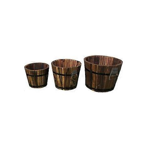Lot de 3 pots de fleurs rétro en bois en forme de tonneau, pour la maison, le jardin ou les plantes succulentes. (1/2)