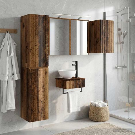 vidaXL Bathroom Furniture Set 5 pcs Old Wood Engineered Wood and Glass (1/5)