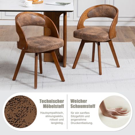 Ensemble de 2 chaises de salle à manger modernes en bois, assise pivotante, coussins lin/coton, dossier incurvé, pour cuisine & café (tissu Coffee Tech) (1/4)