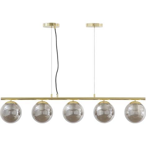 Lampadario in metallo e vetro fumé lucido - 5 globi - L. 100 x H. 100 x H. 120 cm - Dorato - SOFIA (1/5)