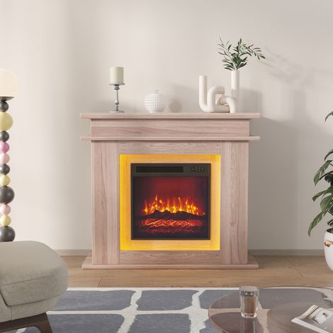 JOOKGBD-Elektrokamin,101x34.5x88.8 cm,Realistischer 3D Flammeneffekt Erwärmungsfreistehender Elektrischer Kamin mit Timer und LED-Lichtband, für Wohnzimmer, Schlafzimmer, Esszimmer,Eichenfarbe