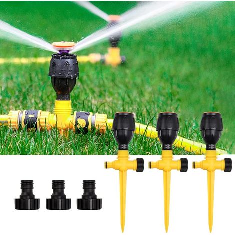 AIDUCHO 3 Pièces Arroseur de Jardin, 360 ° Arroseur de Pelouse avec Pointe de Sol, Arroseur Rotatif, Pulvérisateur D'Irrigation Réglable pour Pelouses, Jardin, Cour, Plantes, Fleurs, Légumes(Jaune) (1/5)
