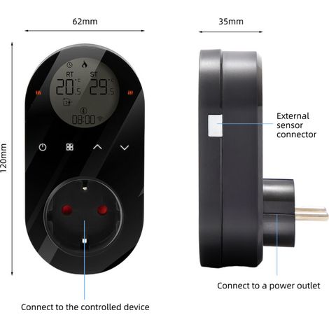 Crezuo 16A WLAN-Digital-Thermostatsteckdose mit Tuya-App und Sprachsteuerung, Temperaturregler und LCD-Bildschirm.