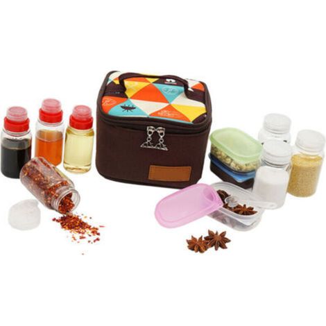 Ensemble de 10 pots à épices portables avec sac de rangement, idéal pour camping, voyage et pique-nique