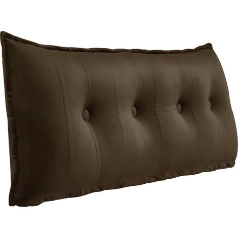 VERCART Großes dekoratives Bettkissen, geknöpftes Lesekissen, Körperkissen für Seitenschläfer, Kaffeesamt, 120 x 8 x 50 cm