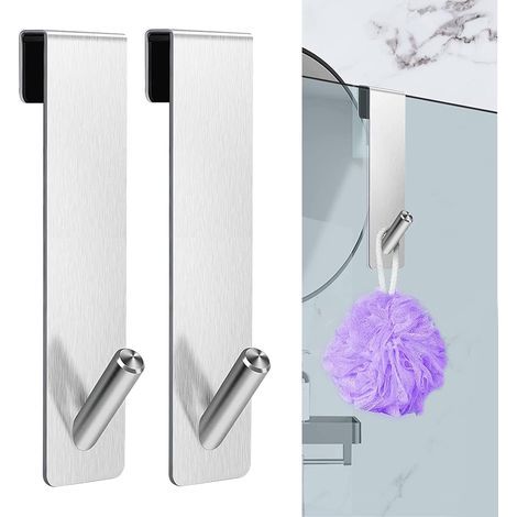 2 Stück Duschhaken ohne Bohren – Duschtürhaken – Duschhaken aus Edelstahl – Duschhaken, Türhaken für rahmenlose Glasduschtüren (18 cm) (1/5)