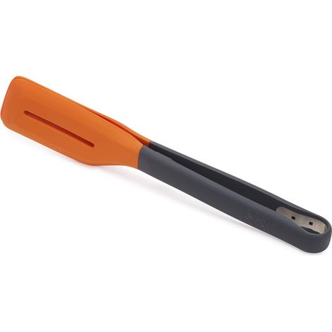 Pince à Retourner de Cuisine, Pince en Silicone, avec Fermoir pour un Rangement Compact, Compatible Lave-Vaisselle, Gris/Orange (1/5)