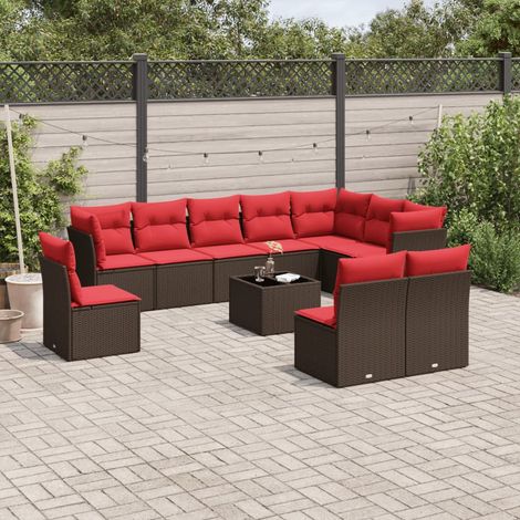 11 Piece Garden Sofa Set with Cushions Brown Poly Rattan vidaXL (1/3)
