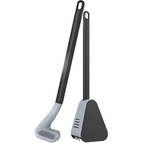 Toilettenbürste mit Golfbürstenkopf, Toilettenbürste mit Golfbürstenkopf und Halterung, Toilettenbürste mit langem Griff, 360° flexible Toilettenbürste ohne tote Stellen, Silikon-Toilettenbürste, schw
