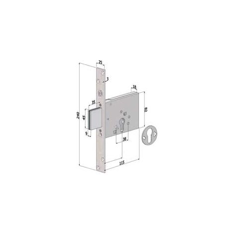 Serrure à mortaiser profil européen 3 coups 2051 - mm.60 (2051XZB6025)