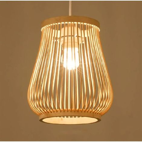 Suspension en osier ampoule E27 réglable de Ø18cm lumière naturelle convient pour la salle à manger cuisine le salon et couloir. (1/4)