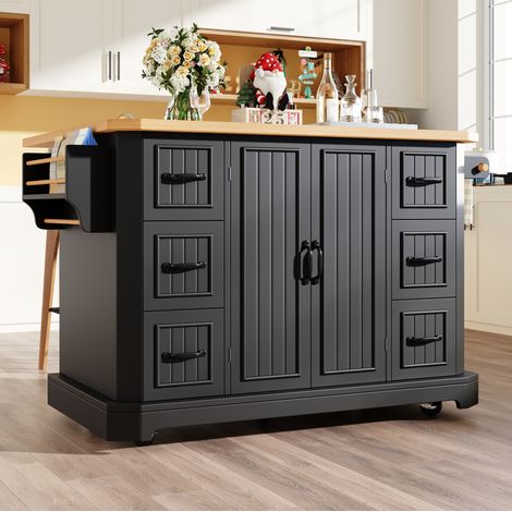 Meuble rangement cuisine 2 portes 6 tiroirs MDF noir OKMYHOME (1/5)