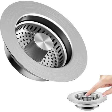 Spülbeckenfilter, 3-in-1 Pop-up-Edelstahl-Ablaufsieb für Küchenspülen, universelles Spülbeckensieb, 40 mm tiefe Spüle, universelles Küchenfiltersieb und Abflussstopfen für Gemüsewaschbecken.