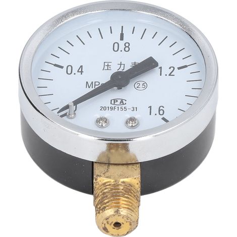 Manomètre à cadran transparent 1/4 NPT, précision niveau 2,5, avec boîtier en acier inoxydable pour pression d'air de 0 à 1,6 MPa (1/5)