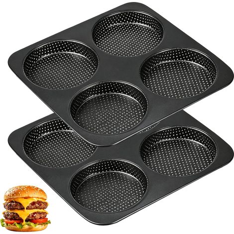 2 Pieces 4 Cavity Hamburger Bread Pan, Bread Pan for Burger, Bread Burger Pan for Home Baking, Non-Stick Coating, High Heat Resistance (1/5)