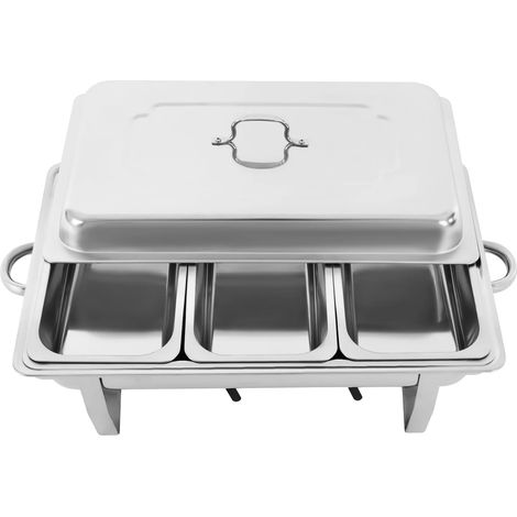 Ensemble de buffet en plat à réchaud, acier inoxydable, économe en énergie, 3 grilles (1/2)