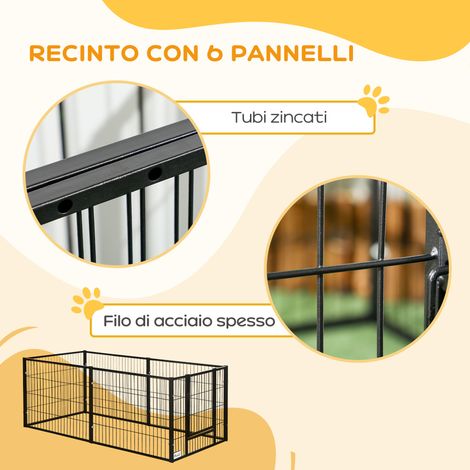 Enclos métallique 6 panneaux pour petit chien, 82,5-150 x 79 x 61 cm, usage intérieur/extérieur. (1/5)