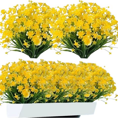 8 flores artificiales, margaritas amarillas, tallos flexibles, resistentes a los rayos UV, decoración para jardín o sala de estar. (1/5)