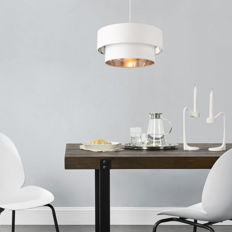 Lámpara Colgante Lopar - E27 - 60W - Metal Tela - 149 x Ø 40 cm Blanco y Plata [lux.pro] (1/5)