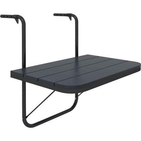 Table suspendue balcon – Pliante, réglable, aluminium, aspect bois, noir
