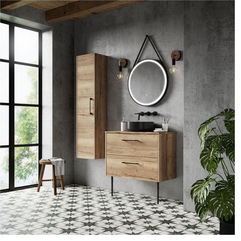 Winshill Contemporary 2 Drawer Wall Hung Vanity Unit with Worktop, Light Oak, 800mm